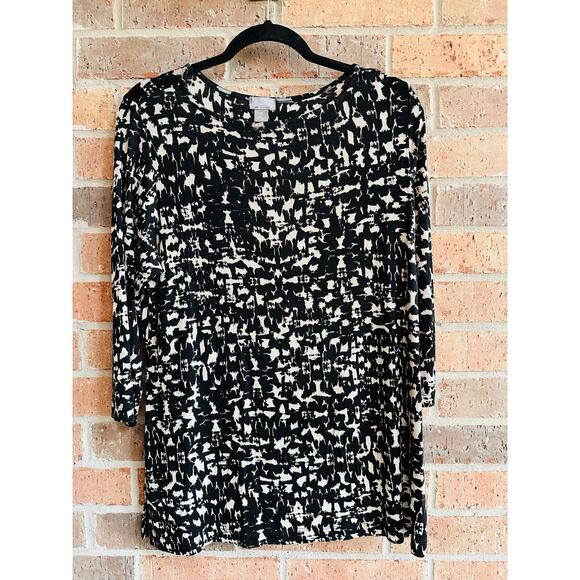 Chico's Tops - Traveler by Chico's Women's Black White Abstract Print 3/4 Sleeve Blouse Size 2